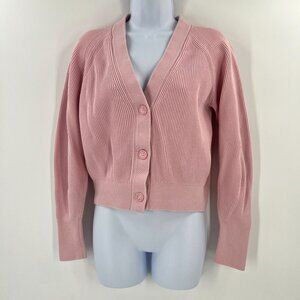 COS XS Pink Ribbed Cotton Cardigan Sweater Crop V-Neck Knit Minimalist